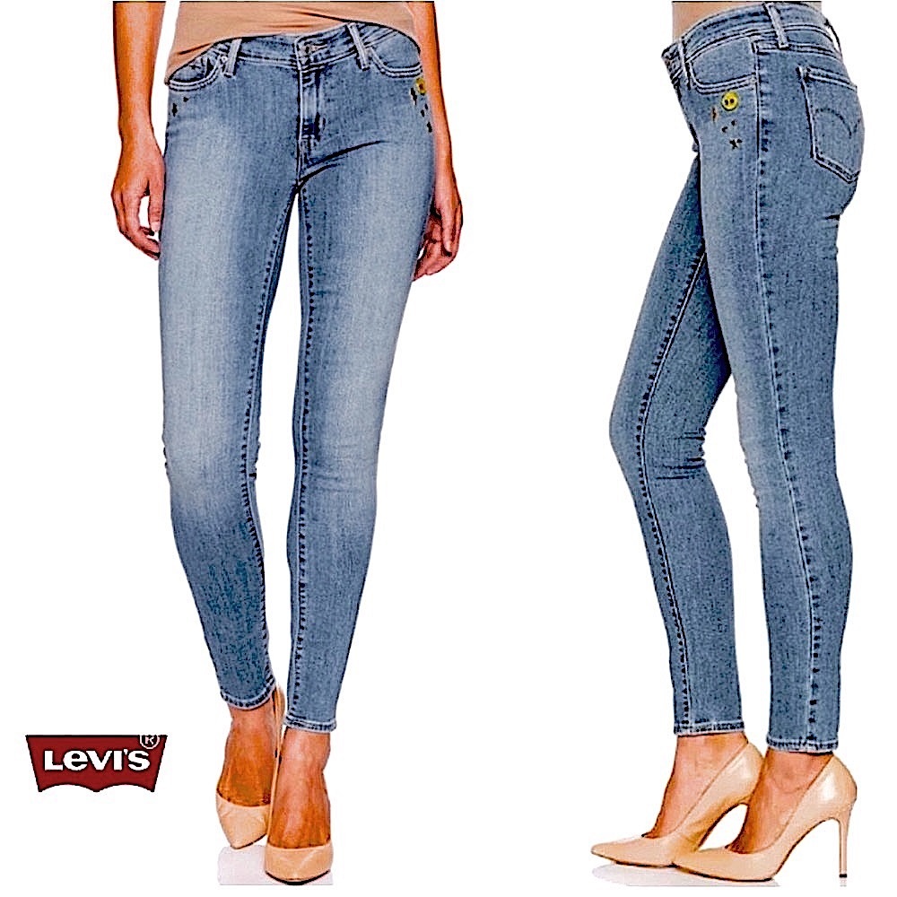 Levi's 711 Skinny Jeans Embellished Emoji | Size 26